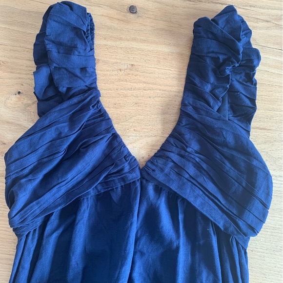 Jason Wu Blue Rouched Shirred Maxi Sleeveless Tiered Linen Dress NWT - Picture 10 of 17